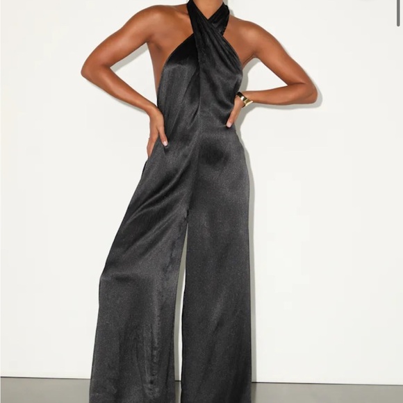Lulu's Sleek Black Halter Jumpsuit - Picture 1 of 10